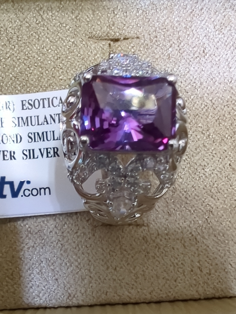 JTV Silver-Tone Ring with Purple Cushion Simulated Gem